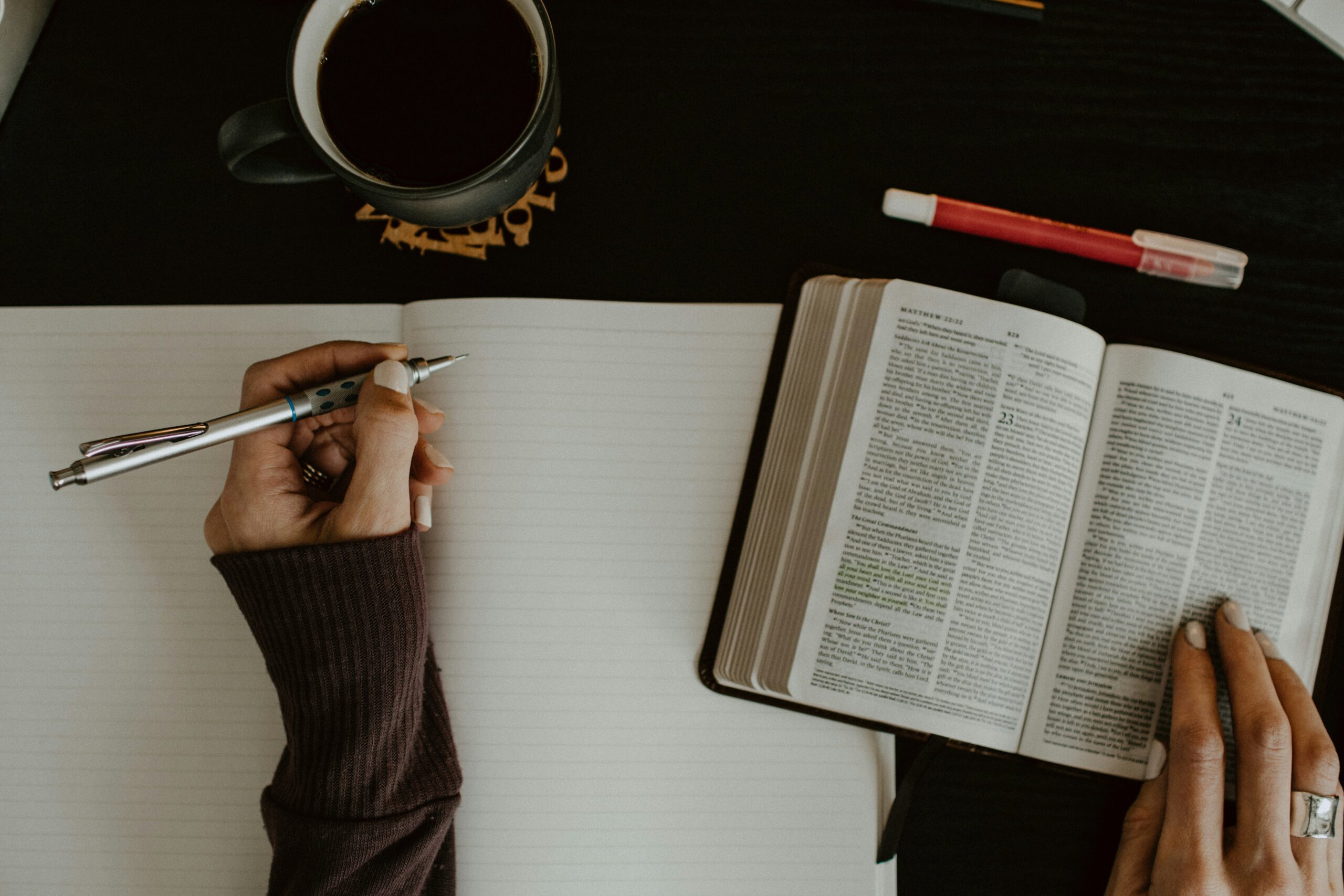 Open Bible and notebook